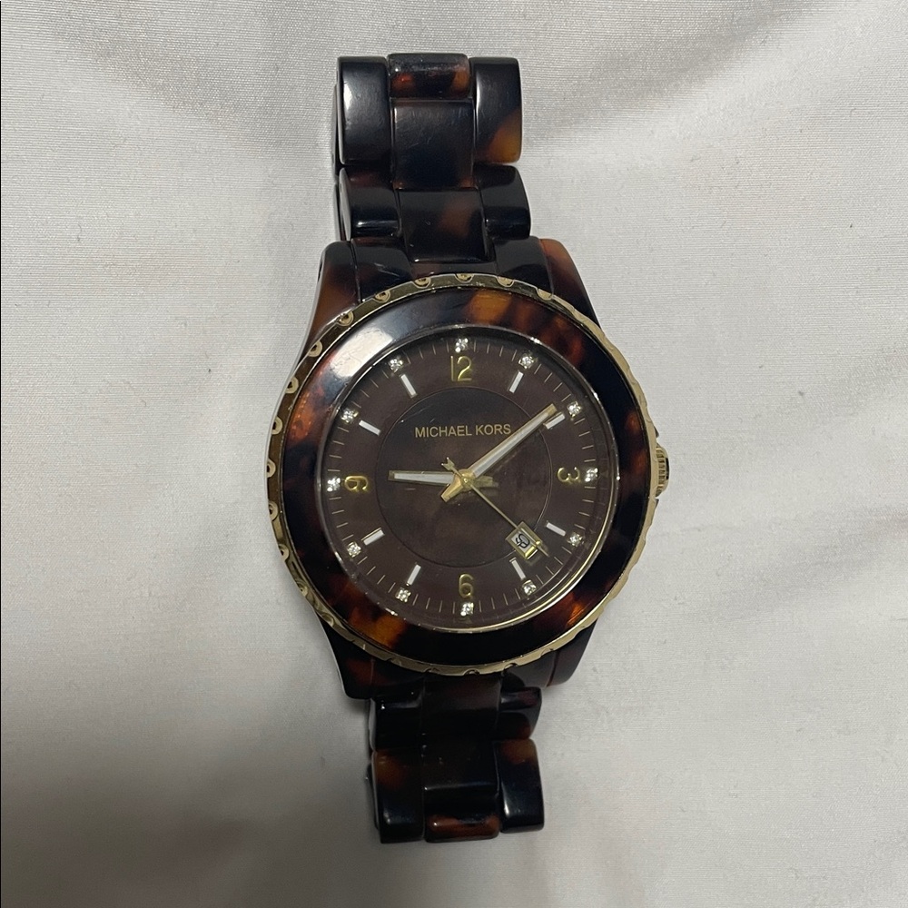 Michael Kors Brown Tortoise Watch with Gold Accents